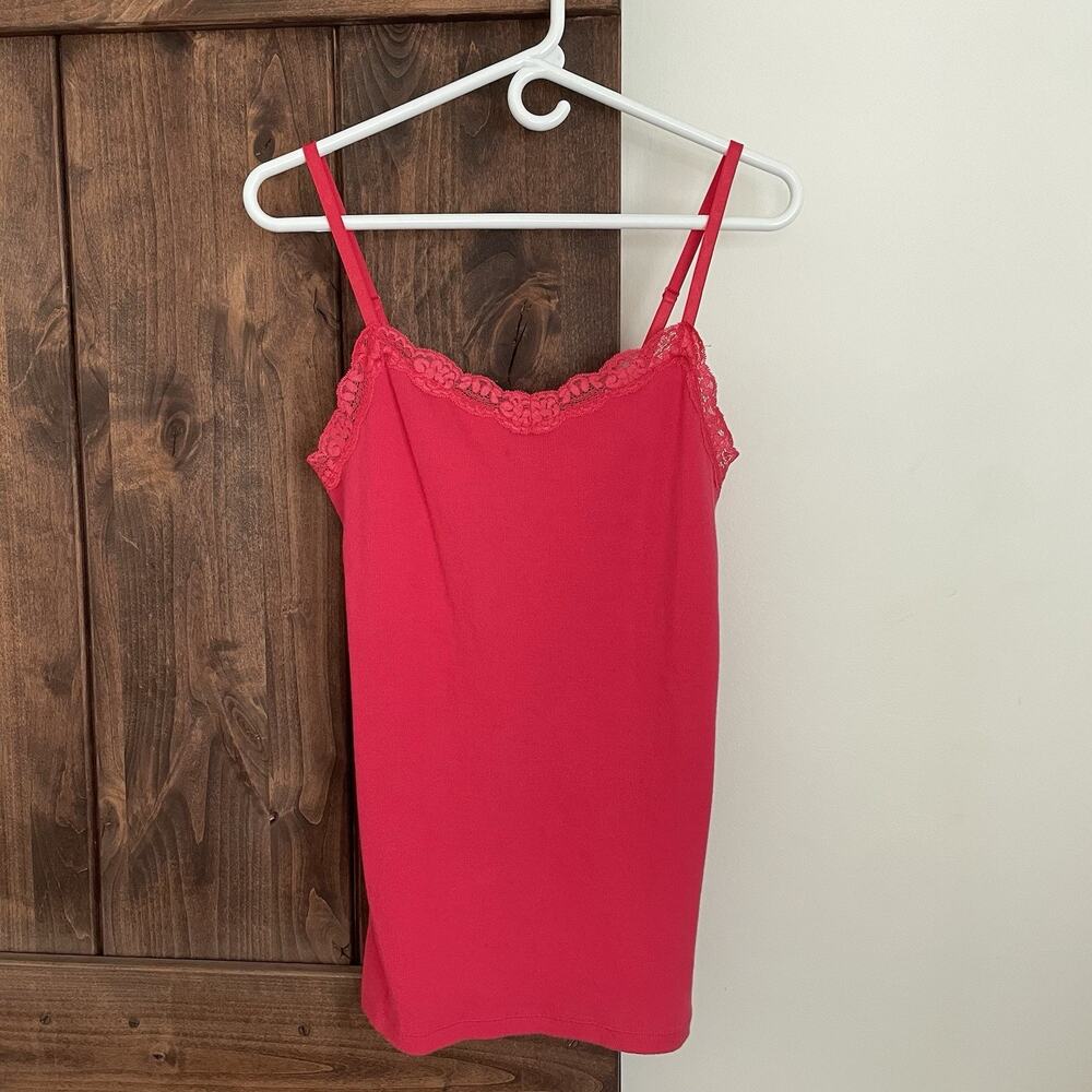 Vintage Faded Glory Cami Tank Top L Pink Lace Trim Preppy Fairy Y2K Bella